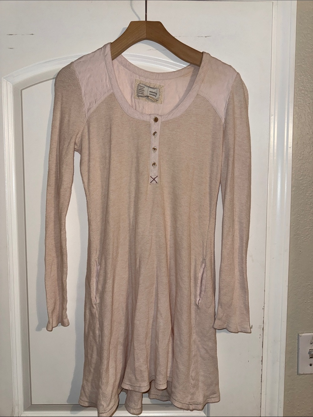 Saturday Sunday Light Blush Long-Sleeve Henley Tunic Dress